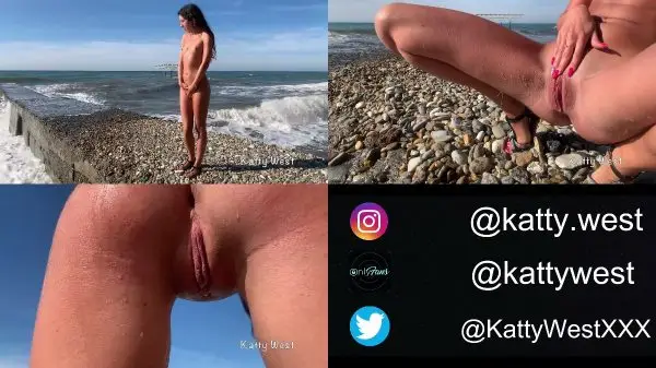 Katty West – Naked Babe Pissed her Legs near the Sea in Public
