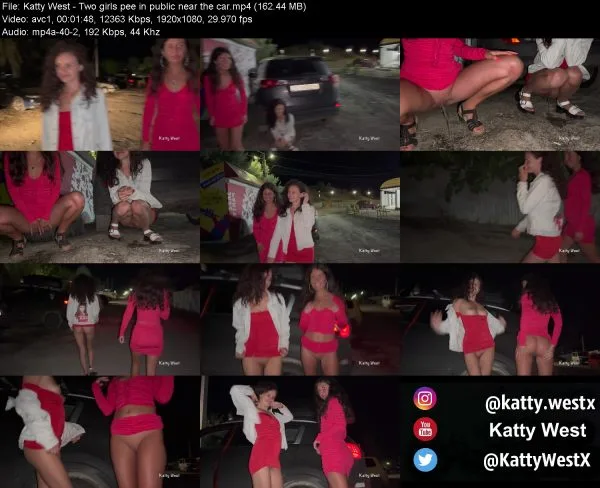 Katty West – Two girls pee in public near the car