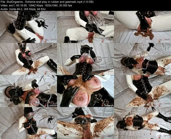 SlutOrgasma – Extreme scat play in rubber and gasmask