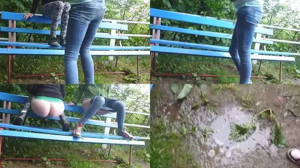 Two Cute 18 Years Friends Piss together in a Park