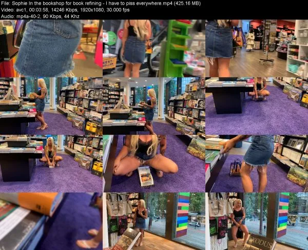 Sophie In the bookshop for book refining – I have to piss everywhere