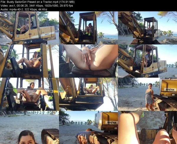 Busty SailorGirl Pissed on a Tractor
