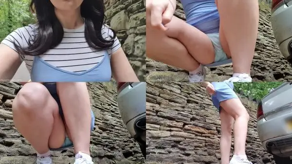 Faye Taylor – Overt blue dress wetting outdoors peeing