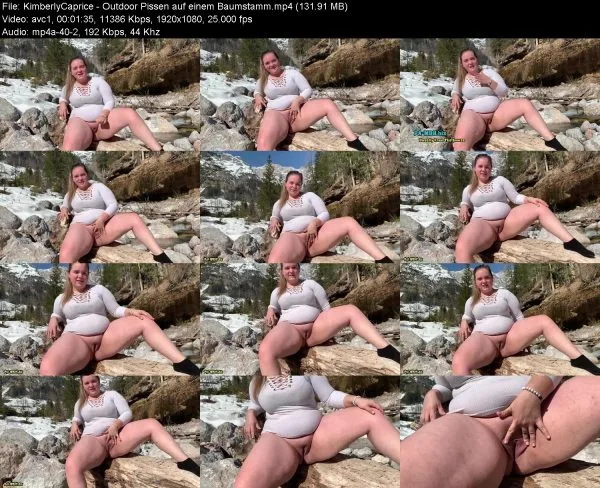 KimberlyCaprice – Outdoor Pissen auf einem Baumstamm
