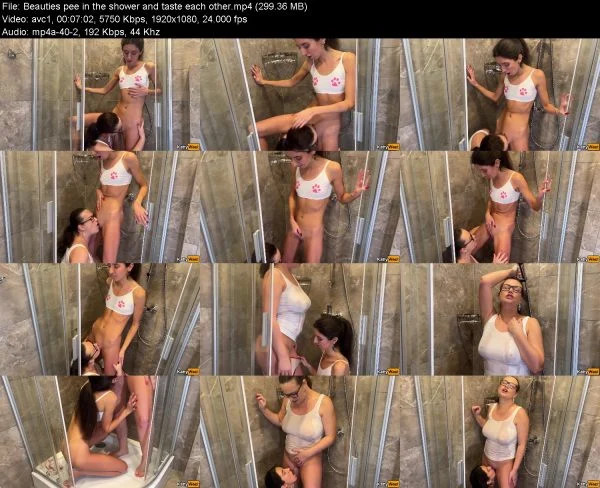 Beauties pee in the shower and taste each other