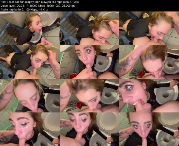 Toilet pee fun sloppy teen blowjob HD