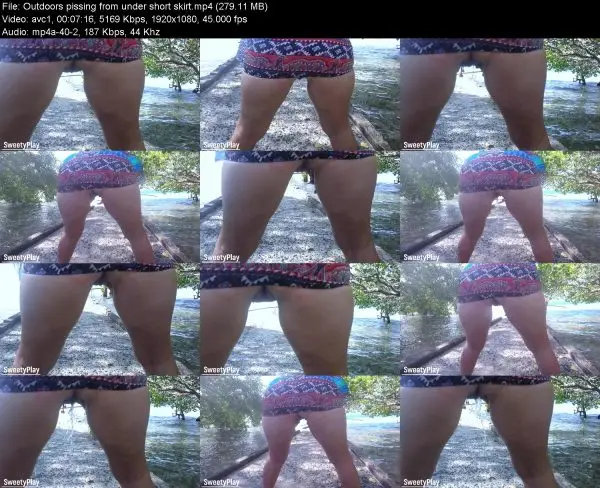 Outdoors pissing from under short skirt