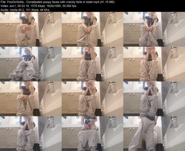 PooGirlSofia – Constipated poopy faces with crackly farts in toilet