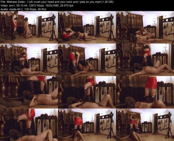 Mistress Zeida – I will crush your head and your cock and I piss on you
