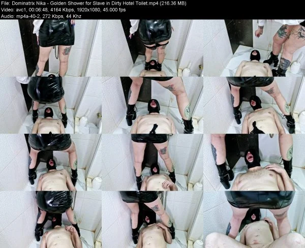 Dominatrix Nika – Golden Shower for Slave in Dirty Hotel Toilet