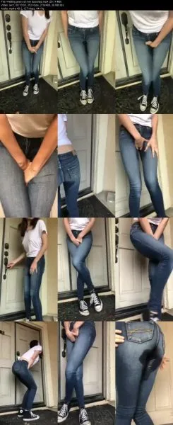 Wetting jeans on her doorstep
