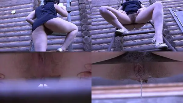 brown7 – Girl shit and pissing on the street sitting on the stairs