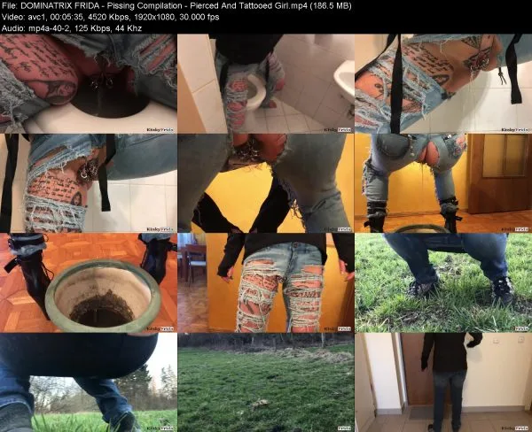 DOMINATRIX FRIDA – Pissing Compilation – Pierced And Tattooed Girl