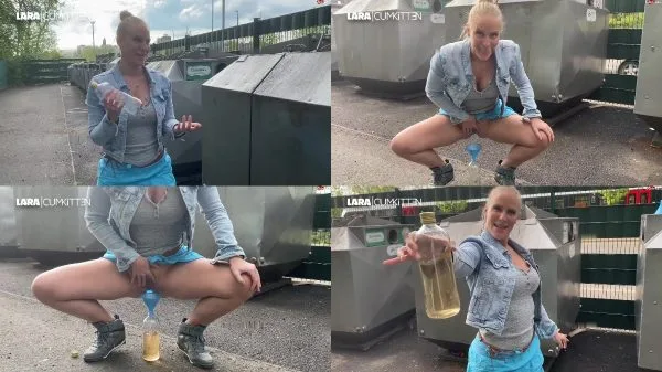Lara – Spontane PUBLIC PISS Abfullung Fan am Glas Container getroffen