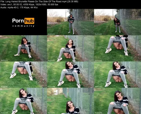 Long Haired Brunette Pisses On The Side Of The Road