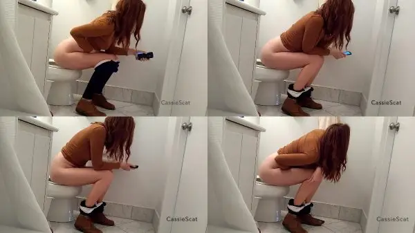 CassieScat – Constipated Moaning, Hard Toilet Shit Plopping