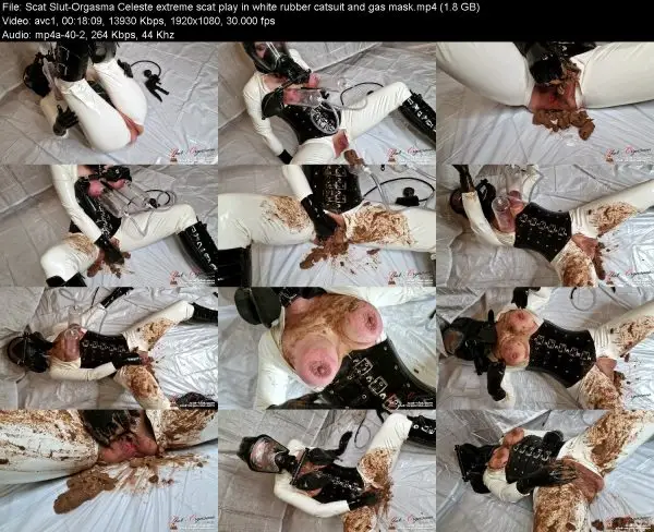 Scat Slut-Orgasma Celeste extreme scat play in white rubber catsuit and …