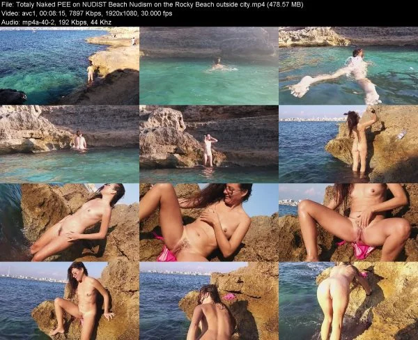 Totaly Naked PEE on NUDIST Beach Nudism on the Rocky Beach outside city