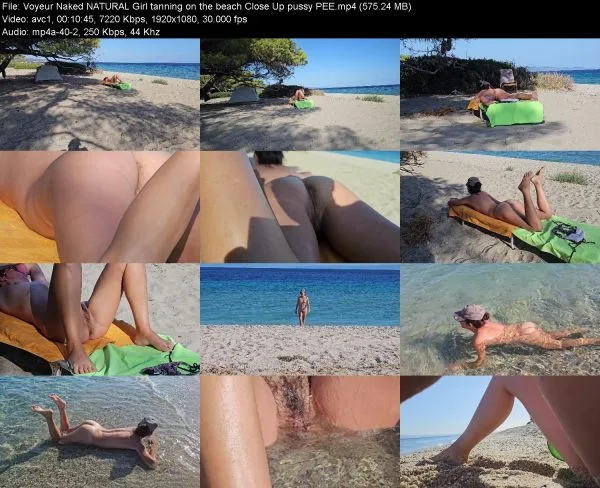 Voyeur Naked NATURAL Girl tanning on the beach Close Up pussy PEE