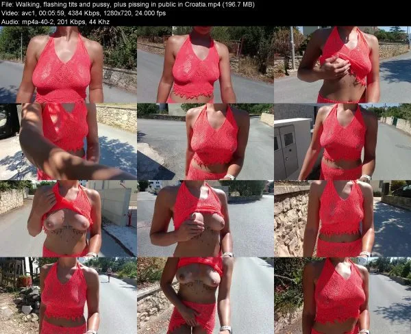 Walking, flashing tits and pussy, plus pissing in public in Croatia