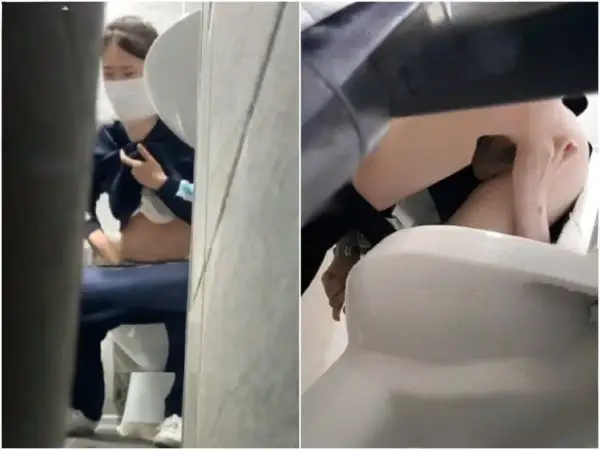 新たに流出した写真には、昼休みに会社の女性トイレで女性同僚2人が排尿している様子を男性が盗撮している様子が写っている。1人目の女性の拭き方は少々…