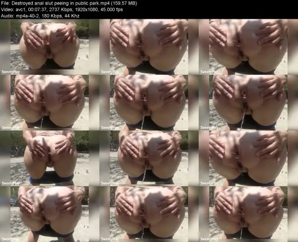 Destroyed anal slut peeing in public park