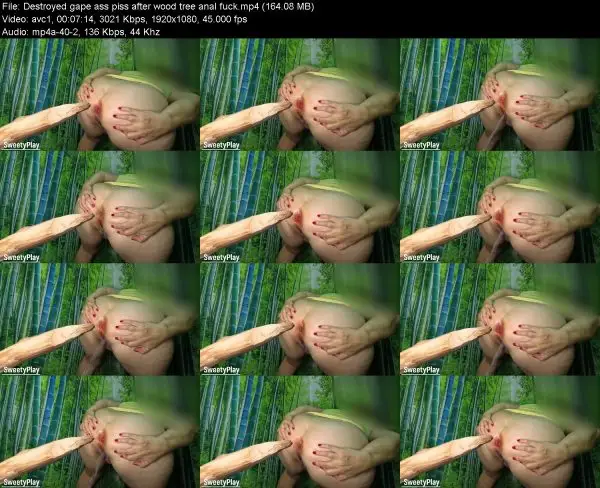 Destroyed gape ass piss after wood tree anal fuck