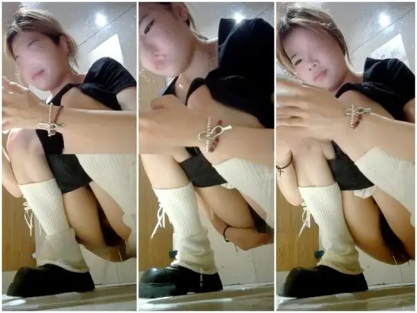 パノラマ正面ビュー：白いストッキングの毛深い美女 (5V) Public Restroom