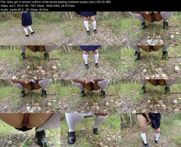 Sexy girl in school uniform white socks pissing outdoors pussy