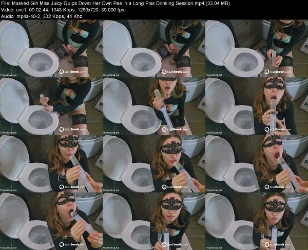 Masked Girl Miss Juicy Gulps Down Her Own Pee in a Long Piss Drinking Se…