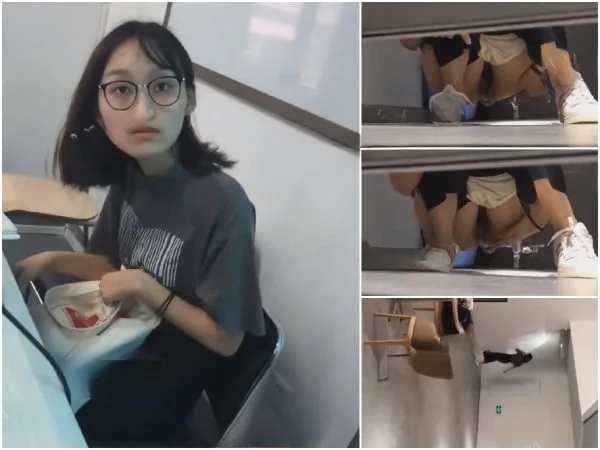 大学の教室に潜入したトイレ盗撮の常習犯による、6月の最新映像。道を聞くふりをして美女に話しかけ、彼女の後についてトイレに入り、密かに撮影したもの…