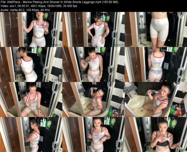 WetPlace – Marina Pissing And Shower In White Shorts Leggings