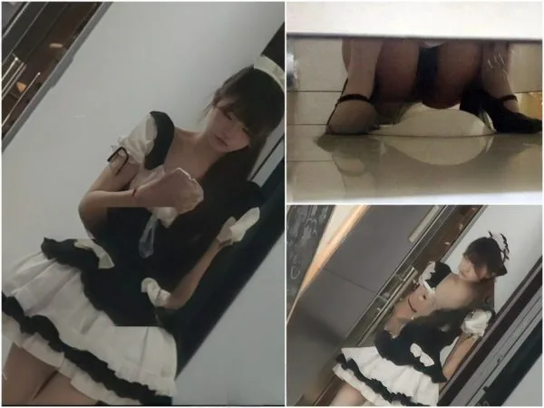 【限定透かしなしファイル】❤️速報:【トイレショット】コスプレシリーズ – 最高品質高価値ロングレッグ白ストッキングメイド服少女 2V【高解像度…