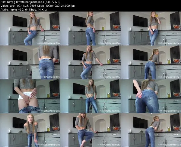 Dirty girl wets her jeans