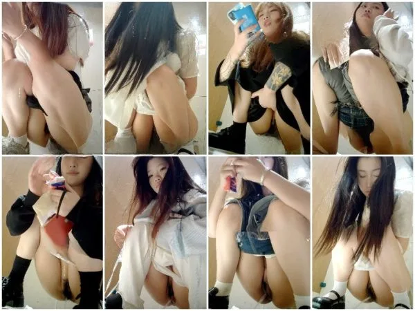 [高級オフィスビルのトイレで自撮りする美女] ❤️「白虎（無毛）」の美女が超お茶目！わざと便器の外におしっこをして、ニヤニヤ笑ってる。